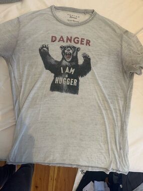 Lucky Brand Light Gray Graphic Bear Tee with Red Text